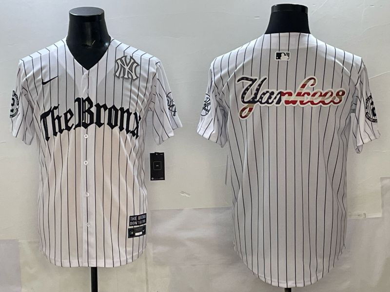 Men 2025 New York Yankees Blank White Stripe Five generations Joint Name Nike MLB Jersey style 08->new york yankees->MLB Jersey